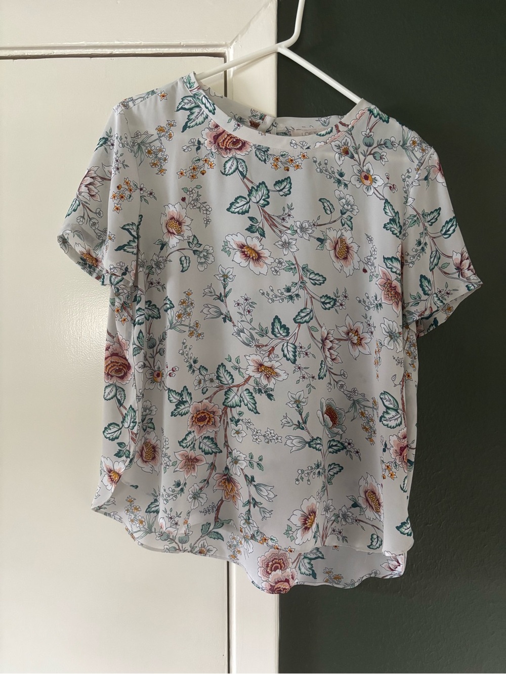 Loft Petite Large Floral Short Sleeve Blouse